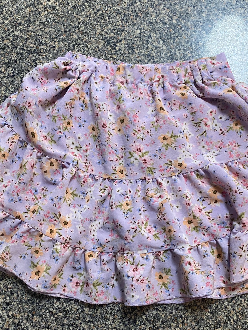 Lilac Floral Ruffle Mini Skirt